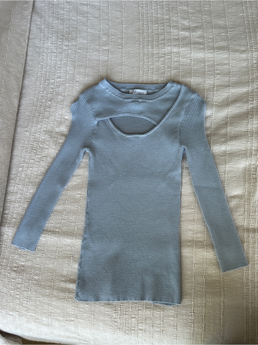 Carmen Marc Vaivo Cutout Ribbed Knit Top in Light Blue